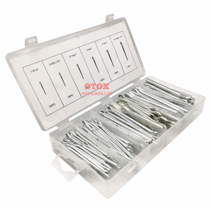 Hộp chốt chẻ thẳng, chốt gim phe cài 144pc OTOX - Ảnh 4