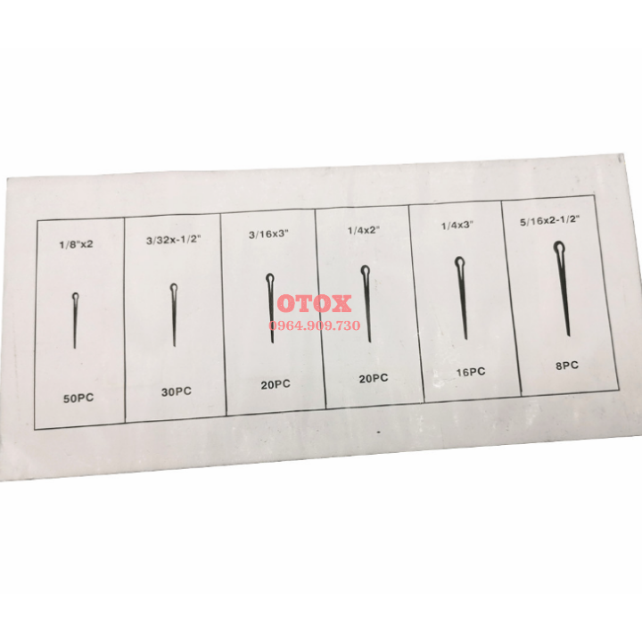 Hộp chốt chẻ thẳng, chốt gim phe cài 144pc OTOX - Ảnh 2